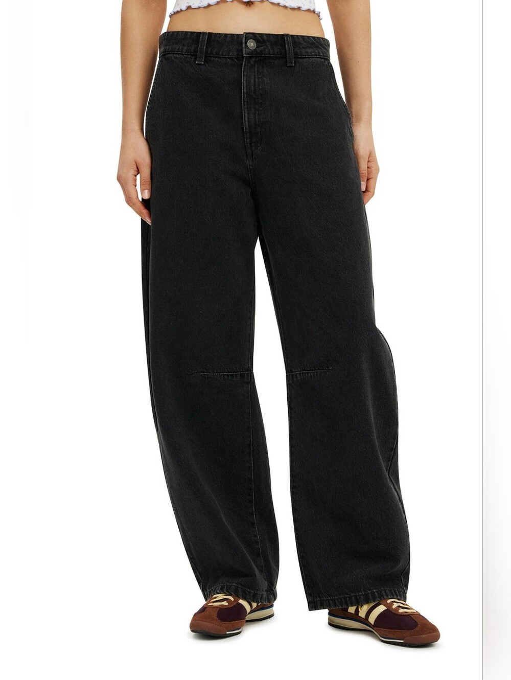 Cotton On Barrel Jeans Graphite Black Seam Detail Baggy Denim Size 22